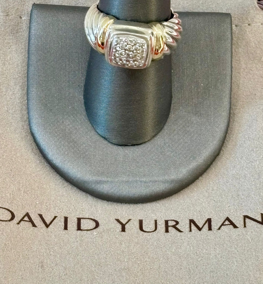DY STERLING SILVER PAVE DIAMOND 18K YELLOW GOLD STATEMENT RING