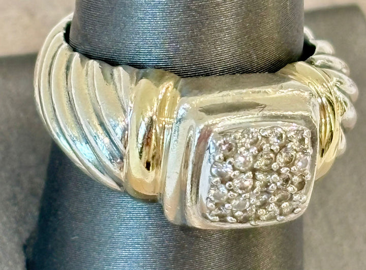 DY STERLING SILVER PAVE DIAMOND 18K YELLOW GOLD STATEMENT RING