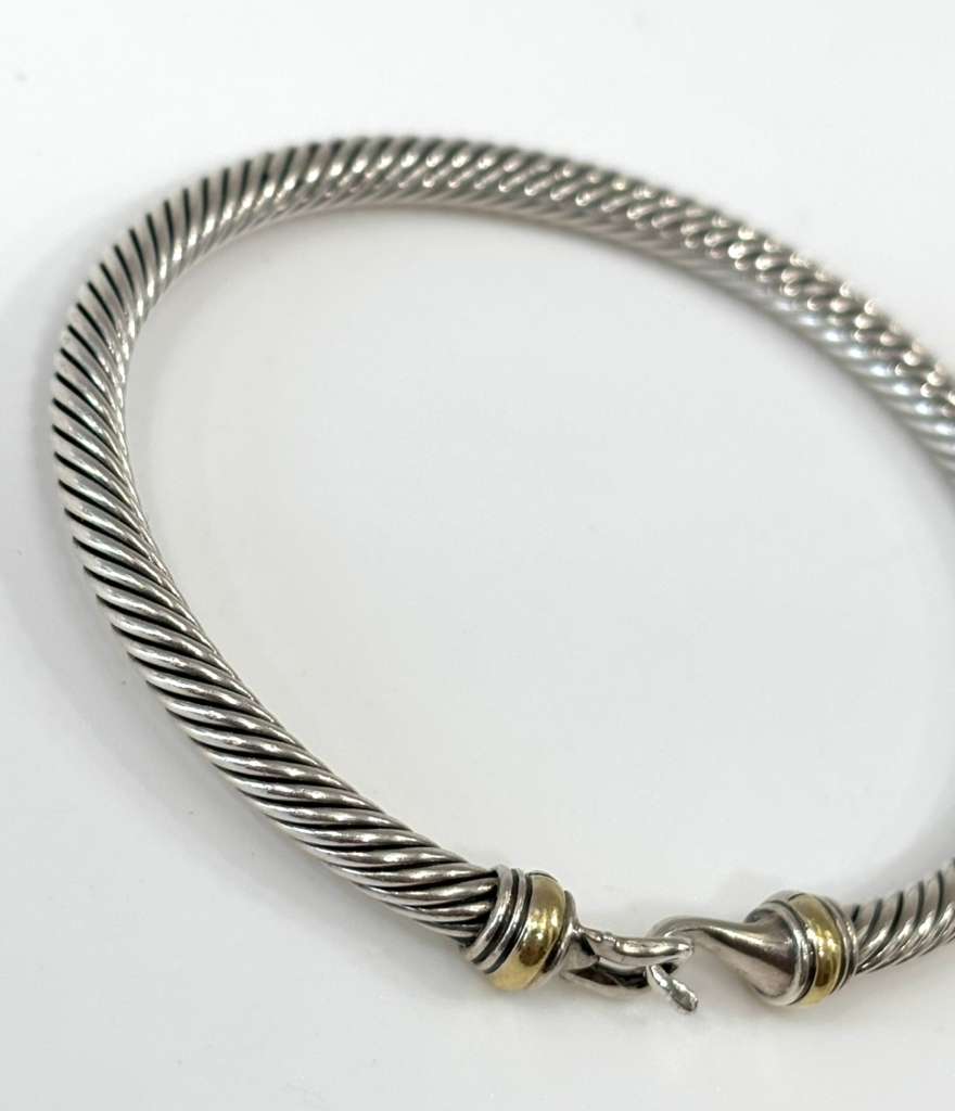 DAVID YURMAN BUCKLE CLASSIC CABLE STERLING SILVER 18K GOLD BRACELET