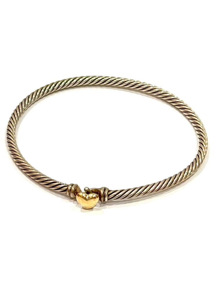 DY STERLING SILVER 18K GOLD CLASSIC CABLE HEART STATION BRACELET
