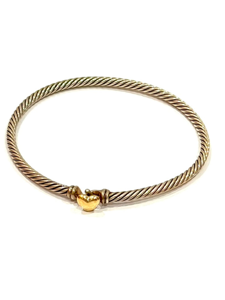 DY STERLING SILVER 18K GOLD CLASSIC CABLE HEART STATION BRACELET