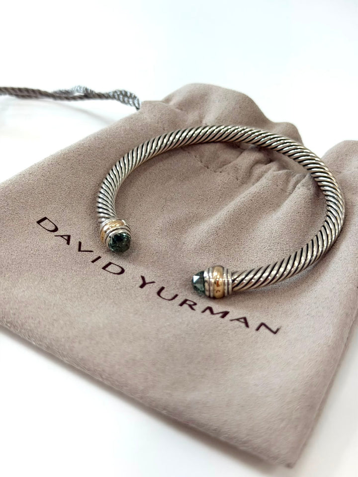 D.Y STERLING SILVER &amp; 14K GOLD PRASIOLITE CLASSIC CABLE BRACELET