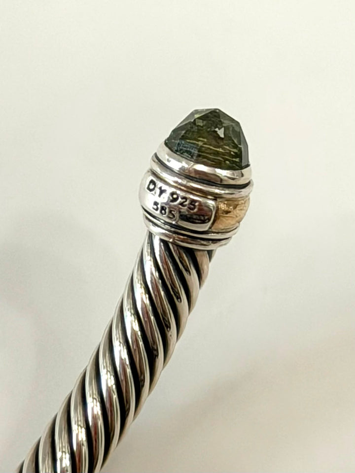 D.Y STERLING SILVER &amp; 14K GOLD PRASIOLITE CLASSIC CABLE BRACELET
