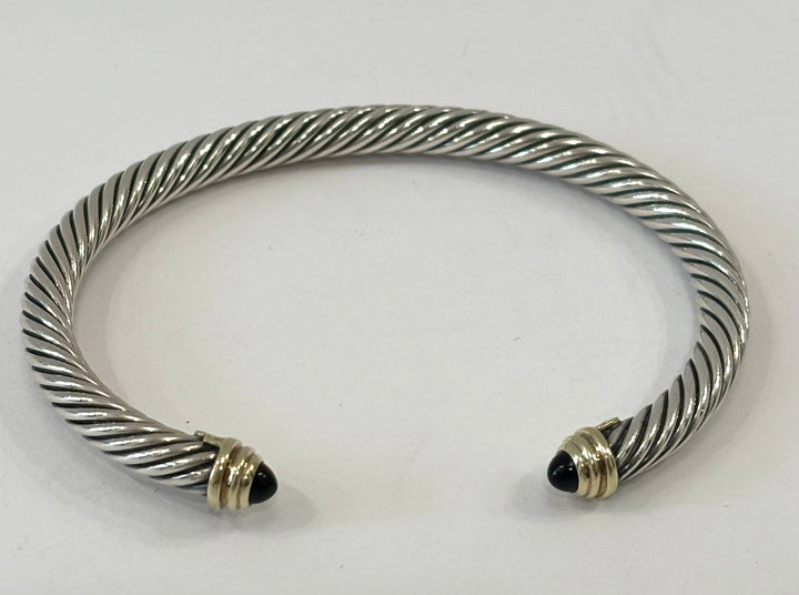 DY CLASSIC CABLE STERLING SILVER 18K GOLD BLACK ONYX BRACELET