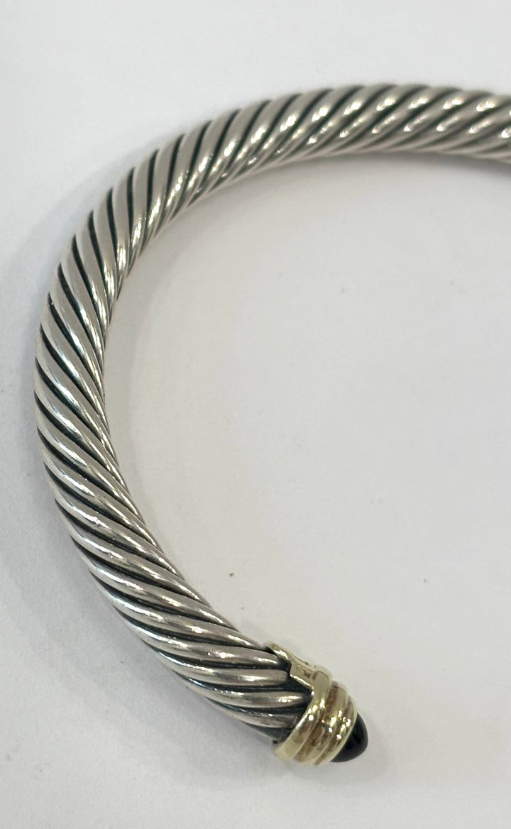 DY CLASSIC CABLE STERLING SILVER 18K GOLD BLACK ONYX BRACELET