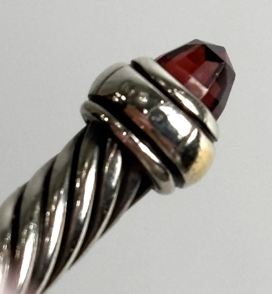 DY CLASSIC CABLE STERLING SILVER 14K GOLD &amp; GARNET BRACELET