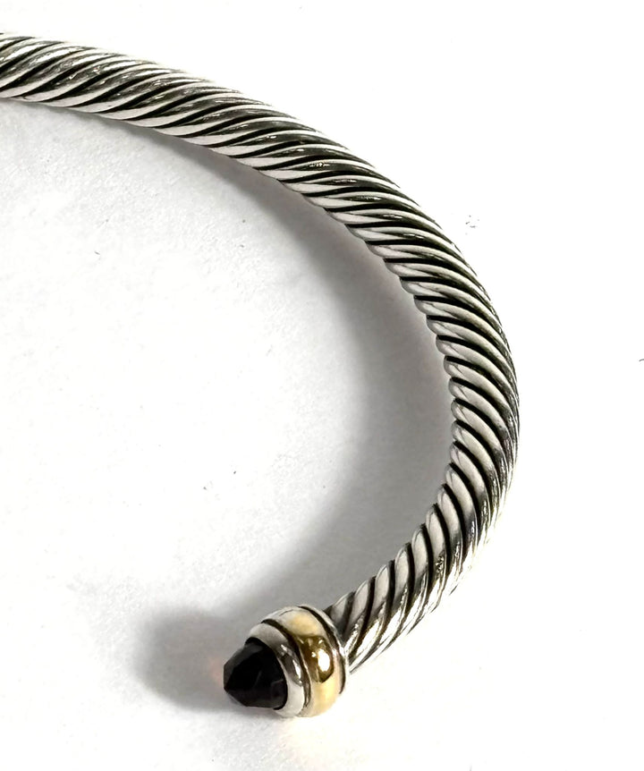 DY CLASSIC CABLE STERLING SILVER 14K GOLD &amp; GARNET BRACELET