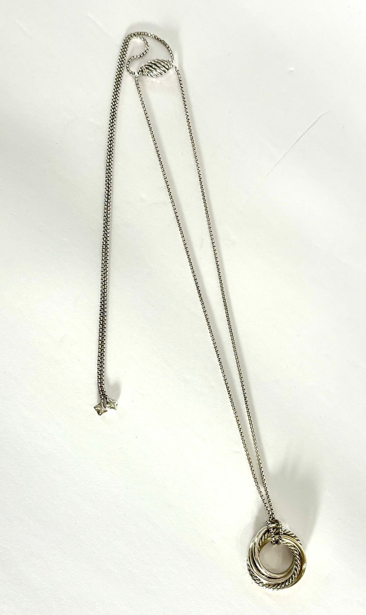 DY STERLING SILVER 14K GOLD CROSSOVER PENDANT NECKLACE