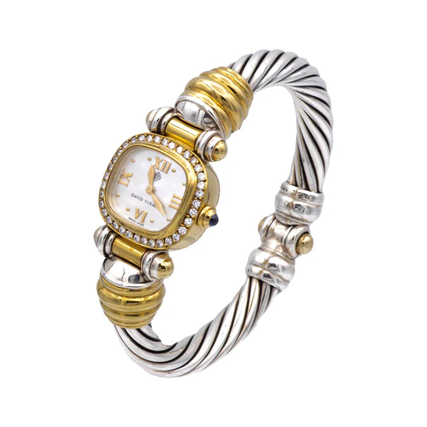 DAVID YURMAN LADIES 18K YELLOW GOLD STERLING SILVER DIAMOND WRIST WATCH