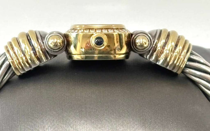 DAVID YURMAN LADIES 18K YELLOW GOLD STERLING SILVER DIAMOND WRIST WATCH