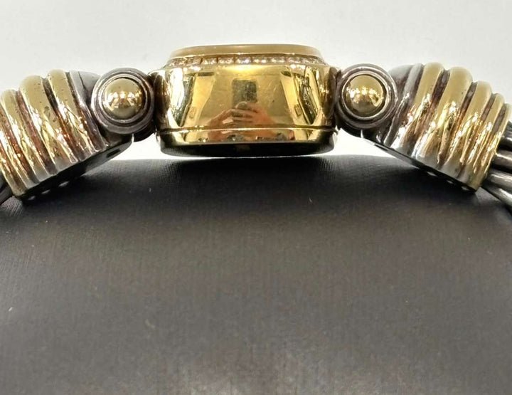 DAVID YURMAN LADIES 18K YELLOW GOLD STERLING SILVER DIAMOND WRIST WATCH