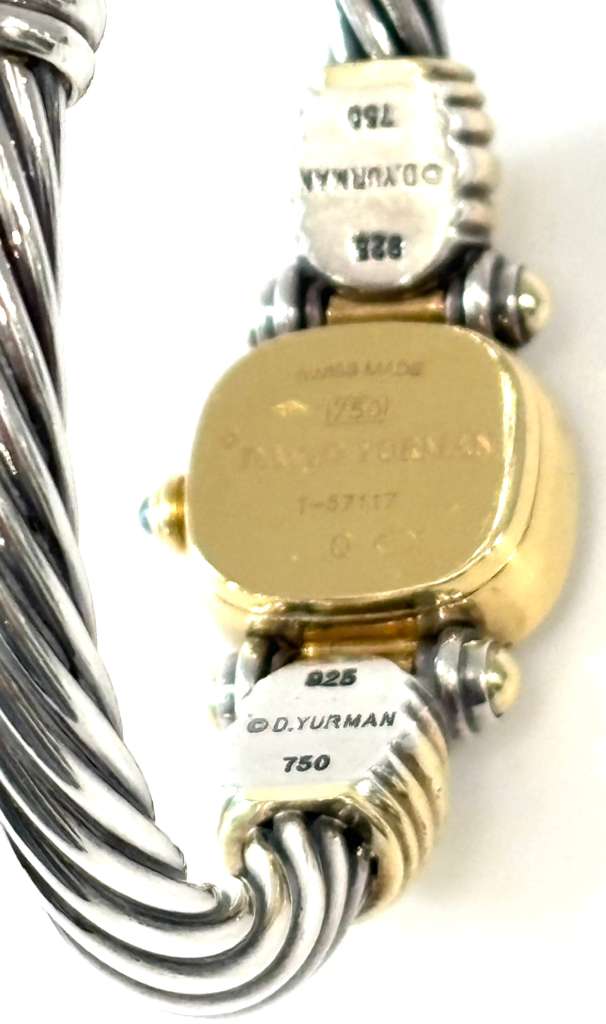 DAVID YURMAN LADIES 18K YELLOW GOLD STERLING SILVER DIAMOND WRIST WATCH