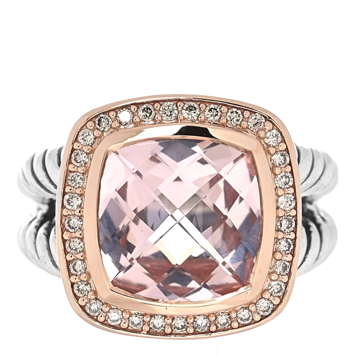 D.Y STERLING SILVER &amp; 18K ROSE GOLD MORGANITE DIAMOND ALBION RING