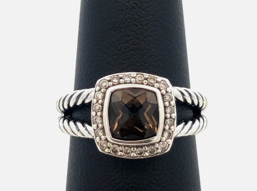 DY STERLING SILVER SMOKY QUARTZ &amp; DIAMONDS PETITE ALBION RING