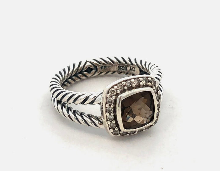 DY STERLING SILVER SMOKY QUARTZ &amp; DIAMONDS PETITE ALBION RING