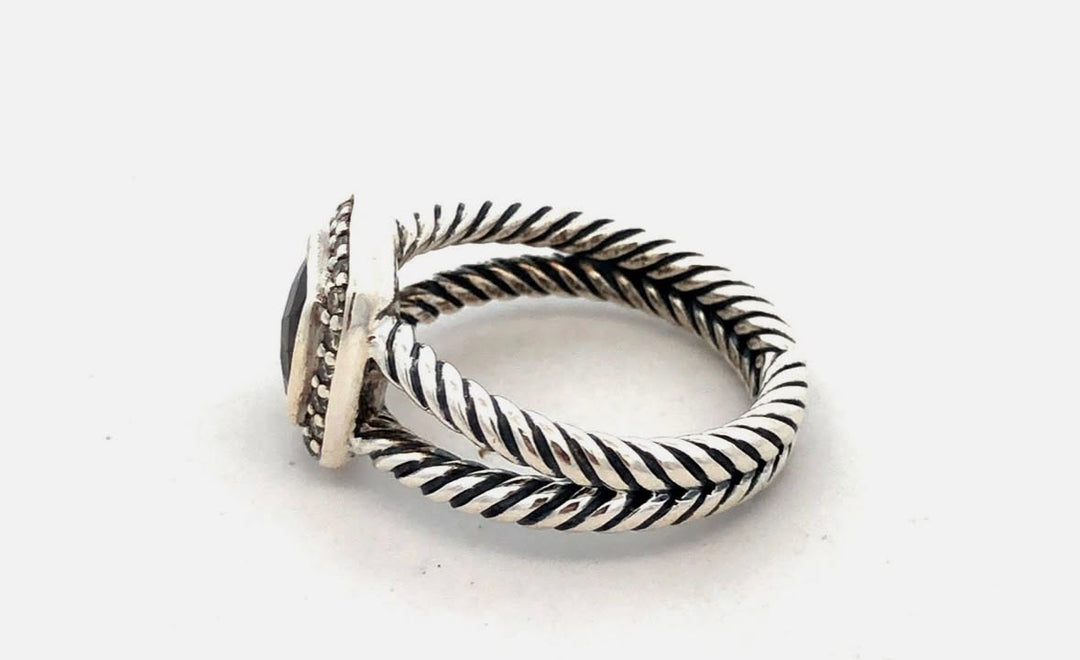DY STERLING SILVER SMOKY QUARTZ &amp; DIAMONDS PETITE ALBION RING