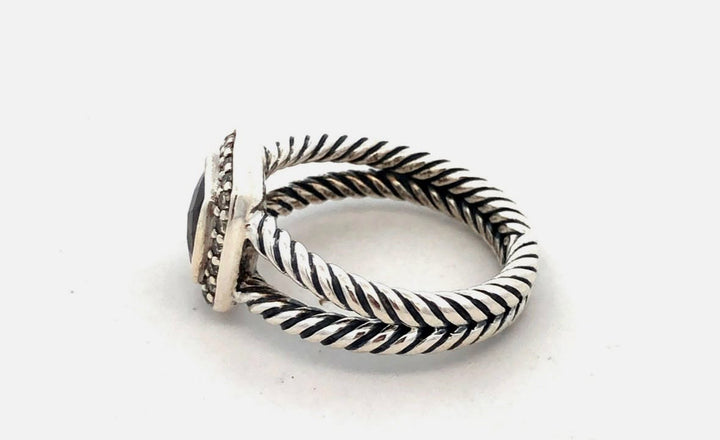 DY STERLING SILVER SMOKY QUARTZ &amp; DIAMONDS PETITE ALBION RING