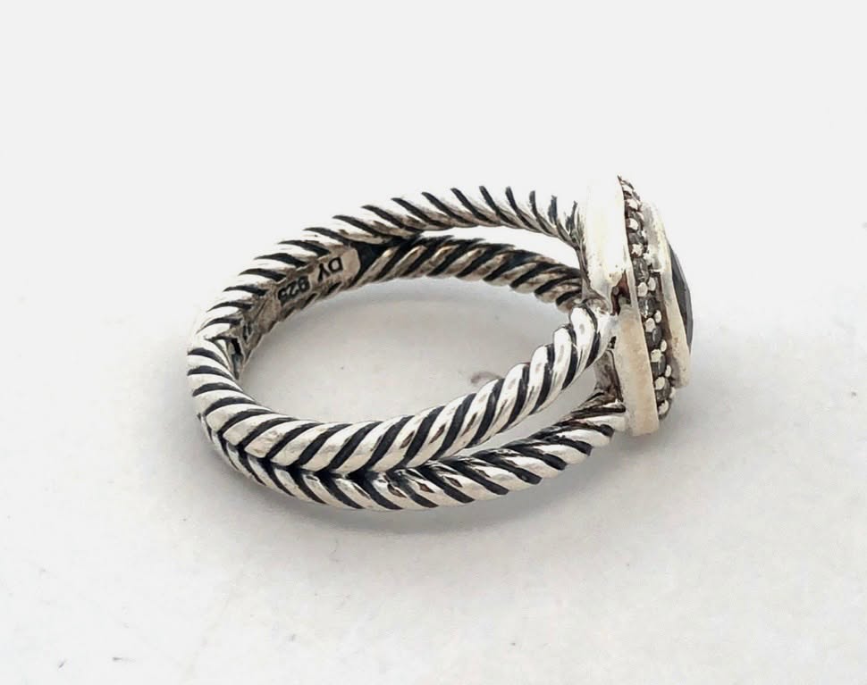 DY STERLING SILVER SMOKY QUARTZ &amp; DIAMONDS PETITE ALBION RING