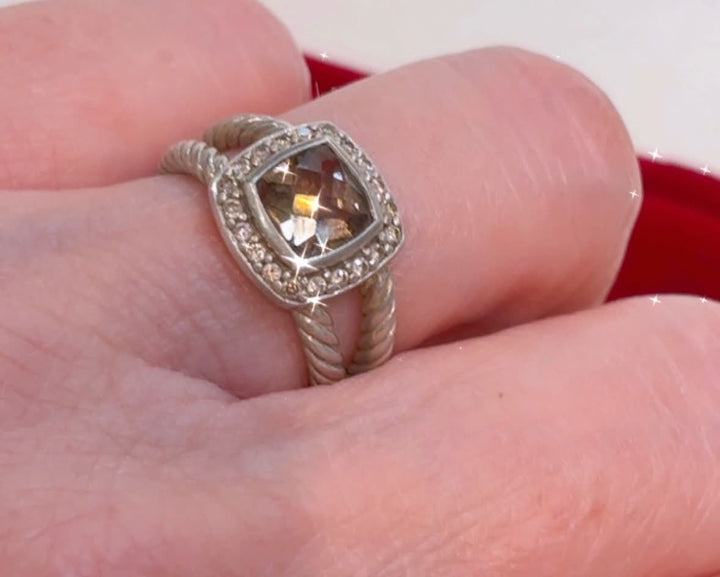 DY STERLING SILVER SMOKY QUARTZ &amp; DIAMONDS PETITE ALBION RING