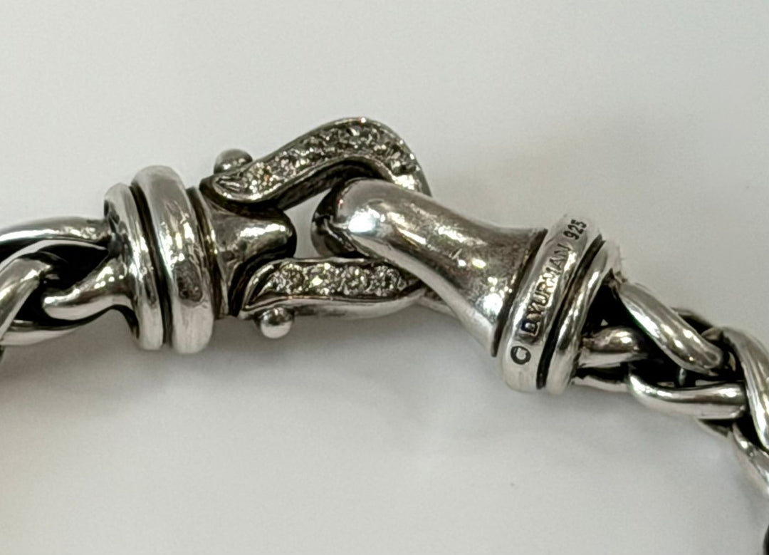 D.Y STERLING SILVER WHEAT CHAIN DIAMOND BUCKLE BRACELET