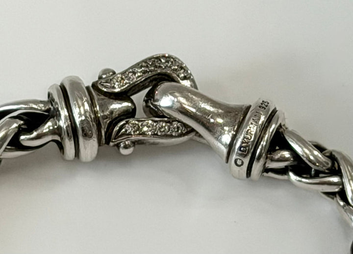 D.Y STERLING SILVER WHEAT CHAIN DIAMOND BUCKLE BRACELET