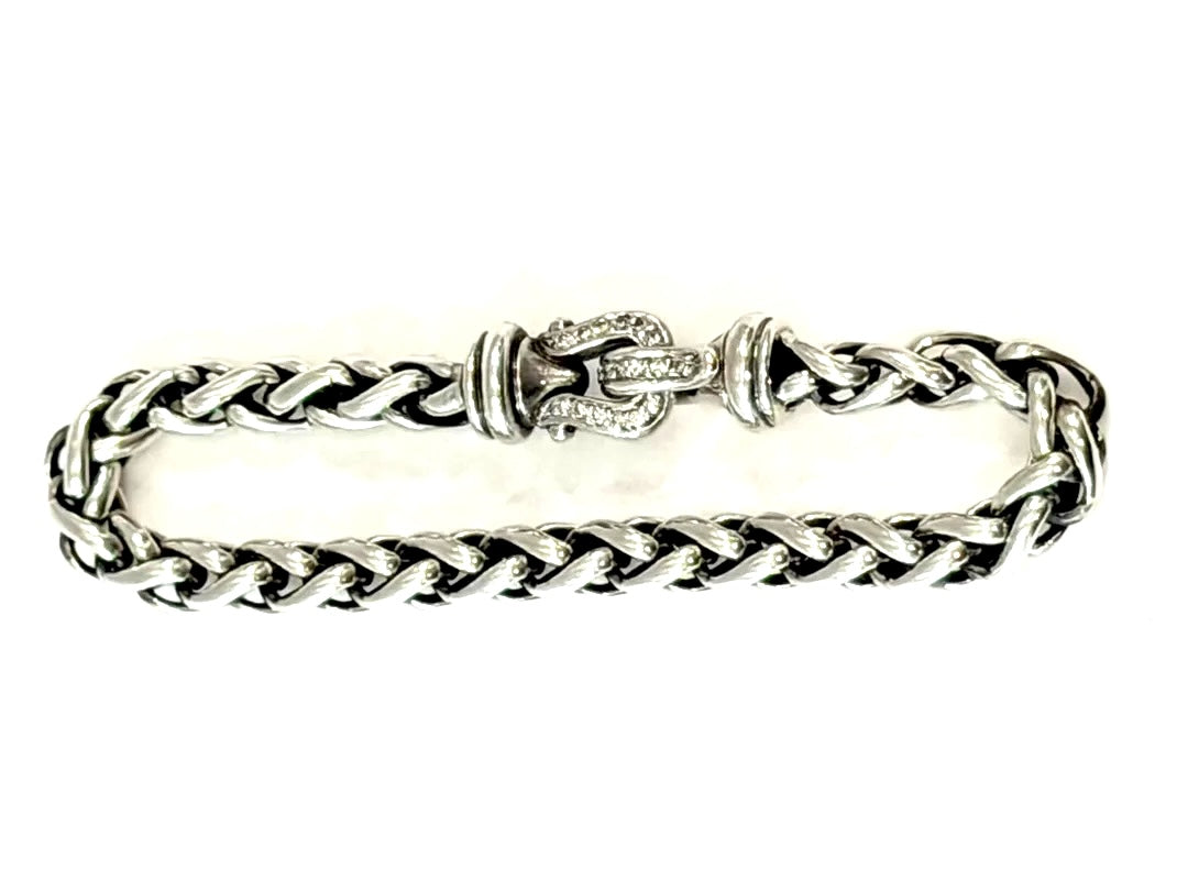 D.Y STERLING SILVER WHEAT CHAIN DIAMOND BUCKLE BRACELET