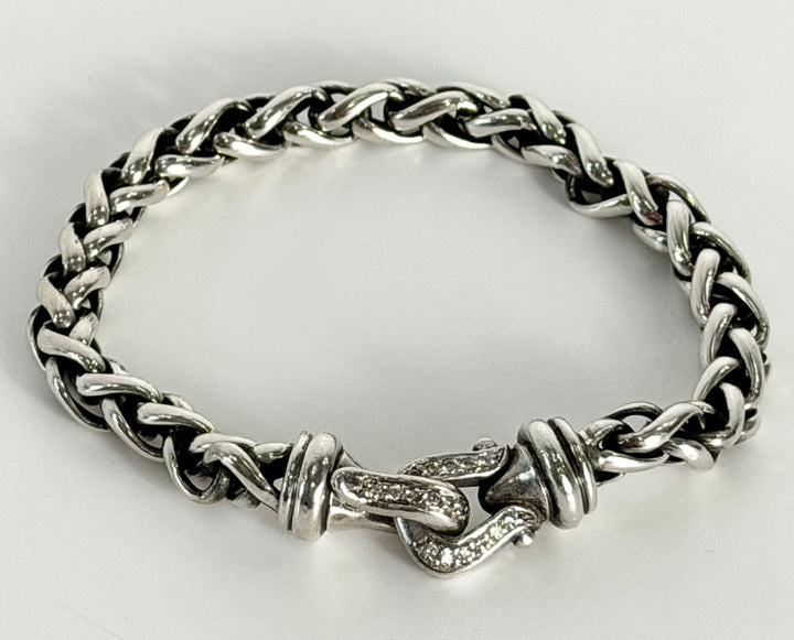 D.Y STERLING SILVER WHEAT CHAIN DIAMOND BUCKLE BRACELET