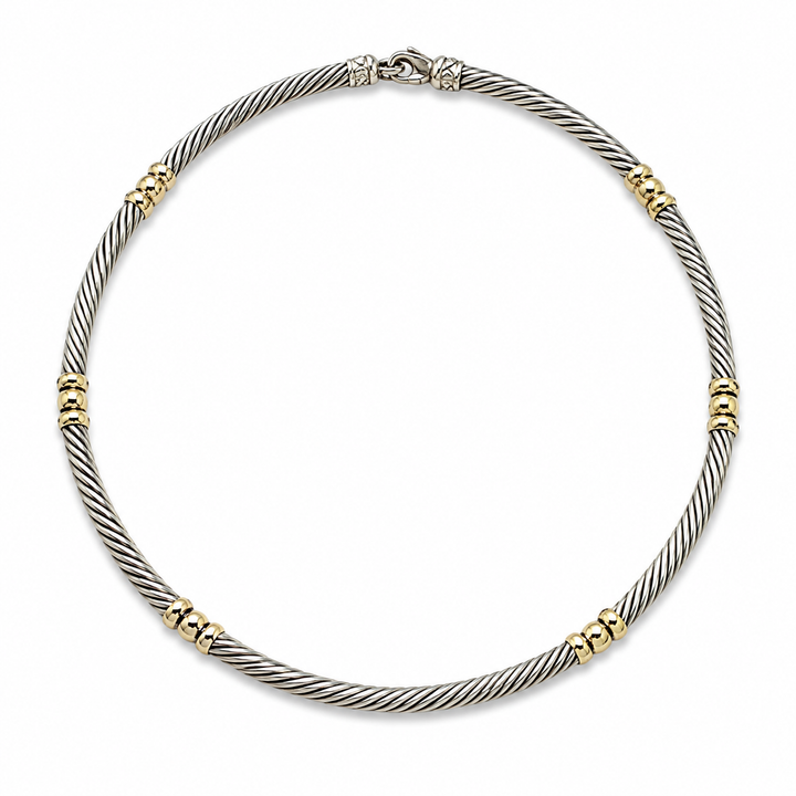DY STERLING SILVER 14K YELLOW GOLD HAMPTON CABLE COLLAR NECKLACE