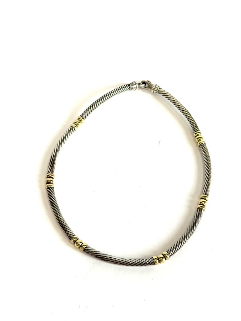 DY STERLING SILVER 14K YELLOW GOLD HAMPTON CABLE COLLAR NECKLACE