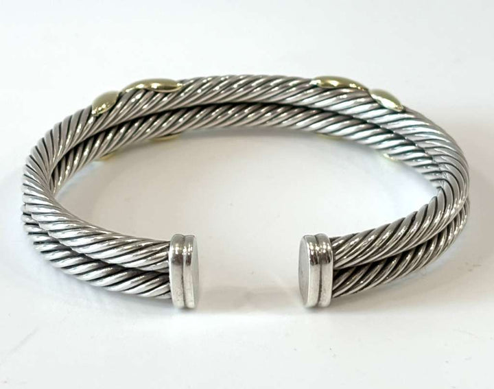 DY STERLING SILVER 14K GOLD DOUBLE X STATION CUFF BRACELET