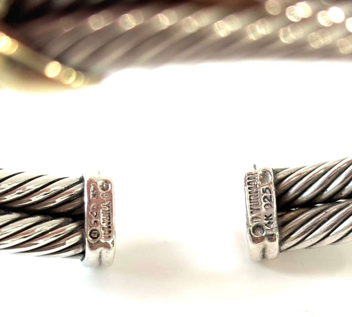 DY STERLING SILVER 14K GOLD DOUBLE X STATION CUFF BRACELET