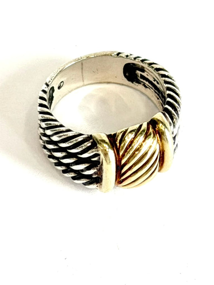 DAVID YURMAN TWO-TONE STERLING SILVER 14K-18K YELLOW GOLD DOMED CABLE RING