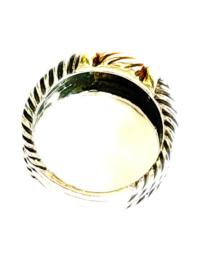 DAVID YURMAN TWO-TONE STERLING SILVER 14K-18K YELLOW GOLD DOMED CABLE RING
