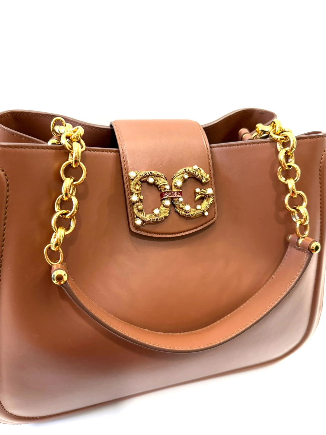 DOLCE &amp; GABBANA DG AMORE CALFSKIN LEATHER SATCHEL BAG