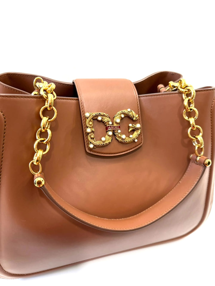DOLCE &amp; GABBANA DG AMORE CALFSKIN LEATHER SATCHEL BAG