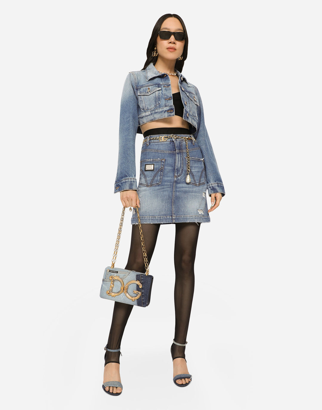 DOLCE &amp; GABBANA DG GIRLS PATCHWORK DENIM CHAIN BAG