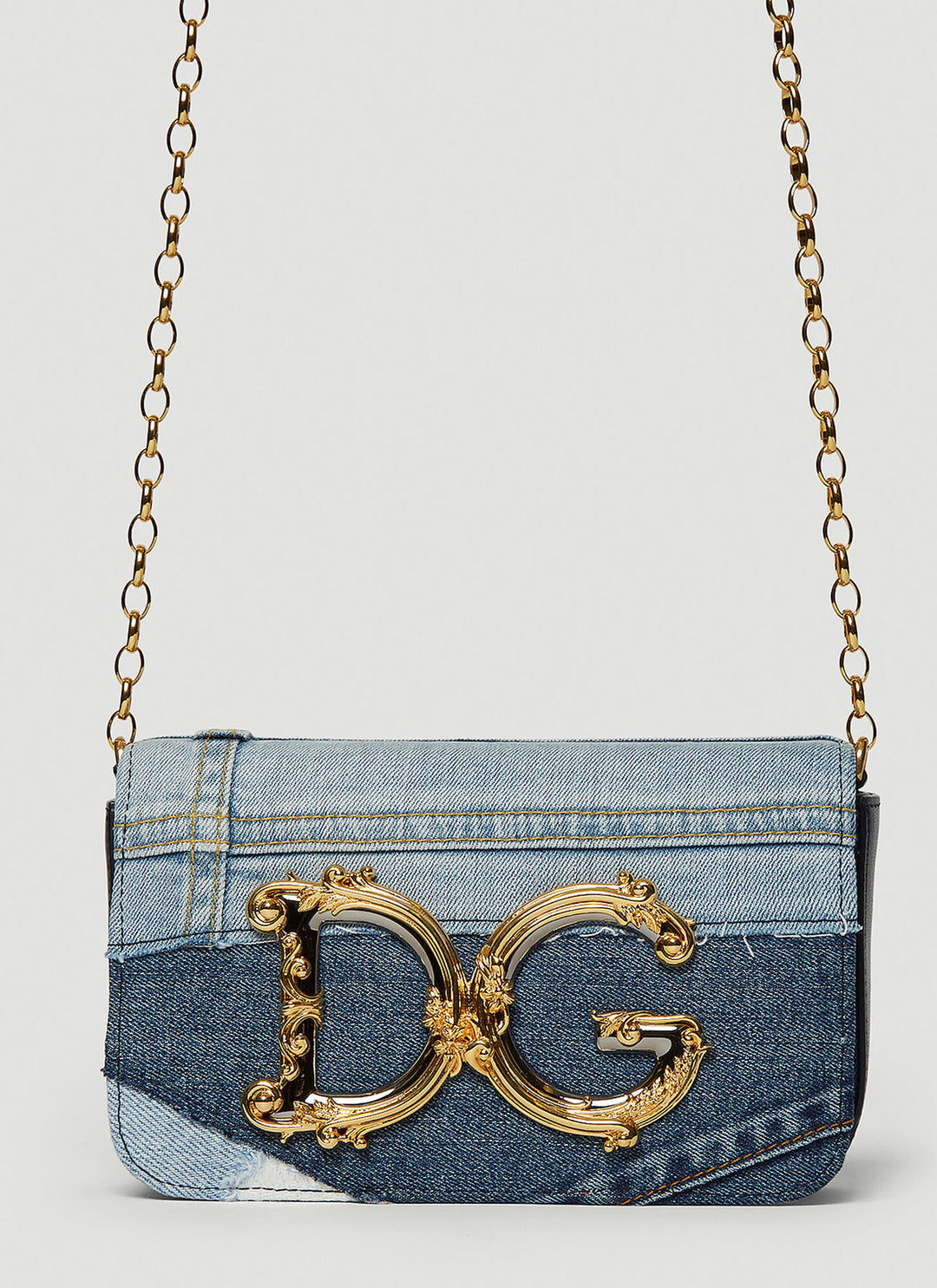 DOLCE &amp; GABBANA DG GIRLS PATCHWORK DENIM CHAIN BAG