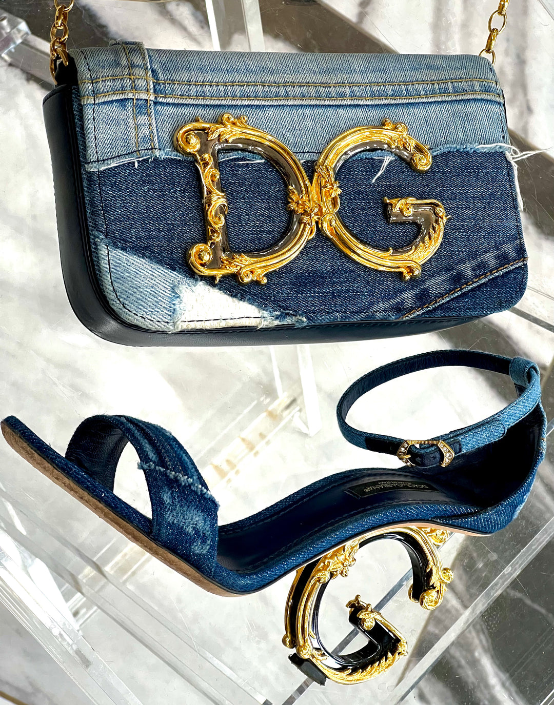 DOLCE & GABBANA DG GIRLS PATCHWORK DENIM CHAIN BAG
