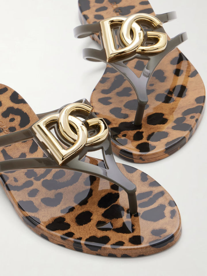 DOLCE &amp; GABBANA LEOPARD PRINT SLIDE SANDALS