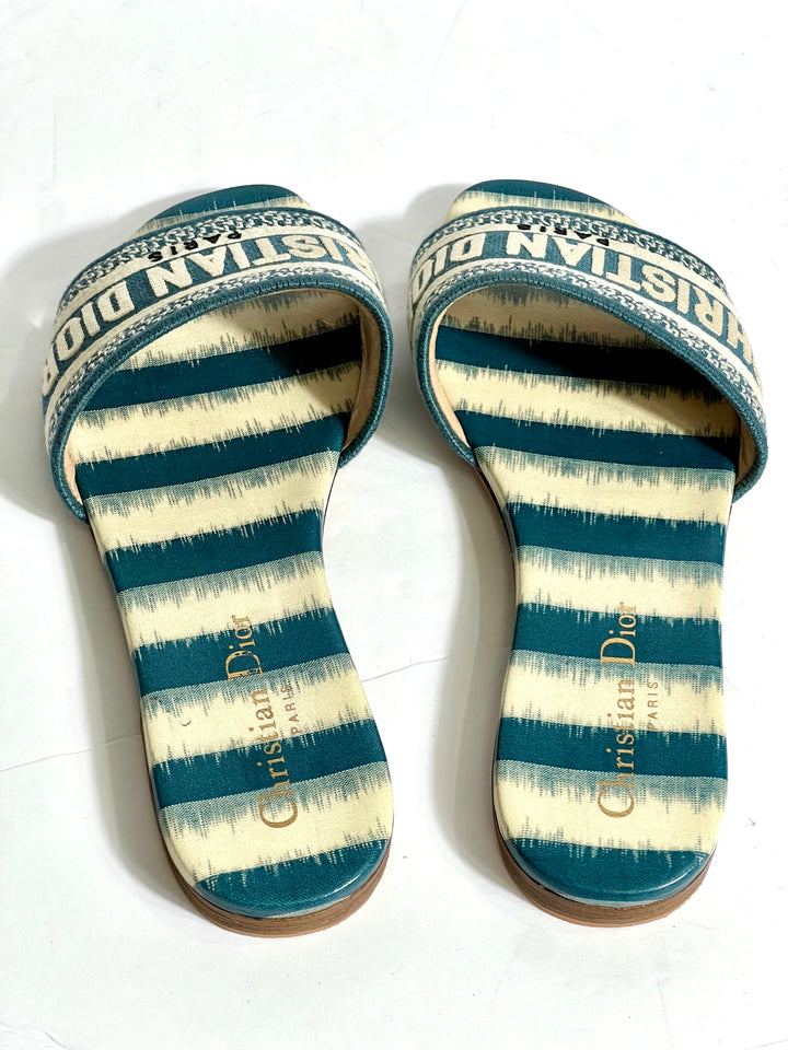 CHRISTIAN DIOR DWAY D-STRIPES EMBROIDERED MULES