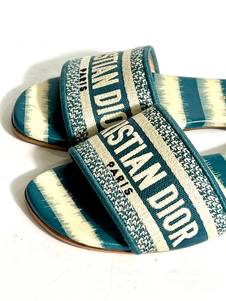 CHRISTIAN DIOR DWAY D-STRIPES EMBROIDERED MULES