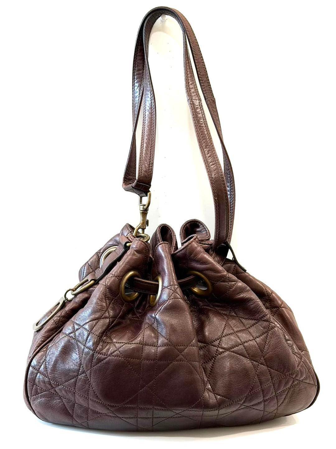 DIOR CANNAGE QUILTED LAMBSKIN LEATHER DRAWSTRING BUCKET BAG