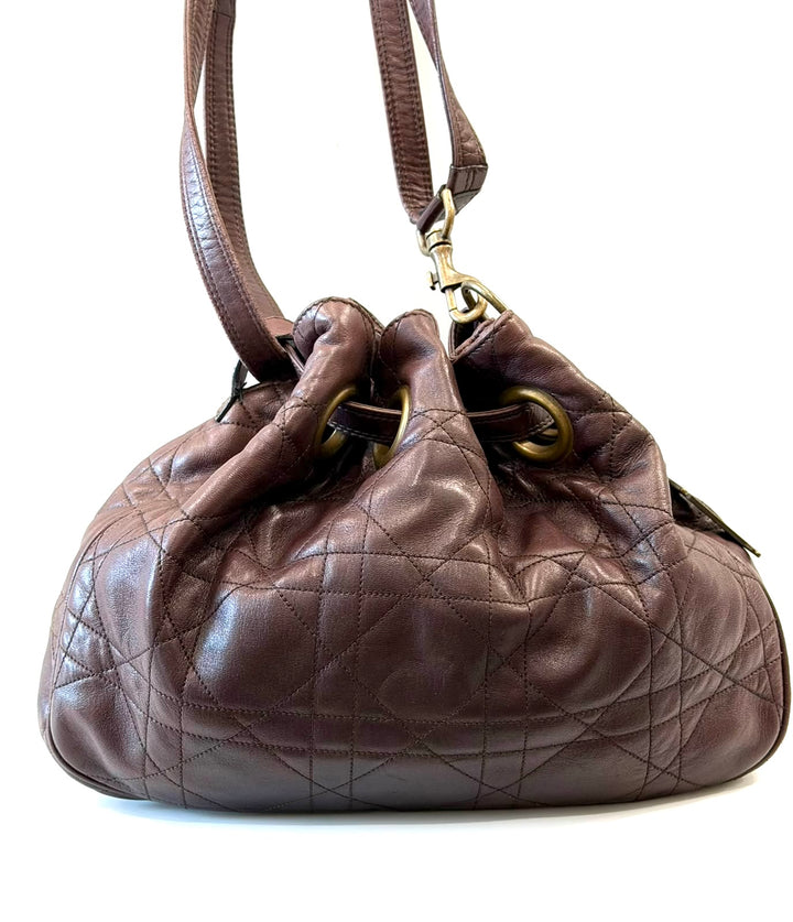 DIOR CANNAGE QUILTED LAMBSKIN LEATHER DRAWSTRING BUCKET BAG