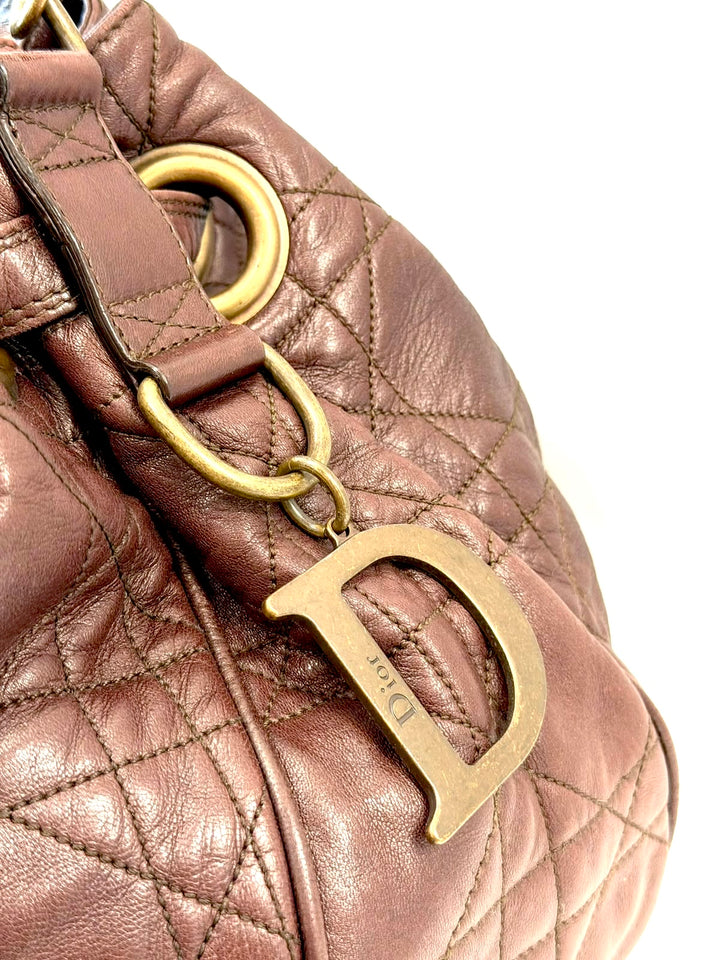 DIOR CANNAGE QUILTED LAMBSKIN LEATHER DRAWSTRING BUCKET BAG