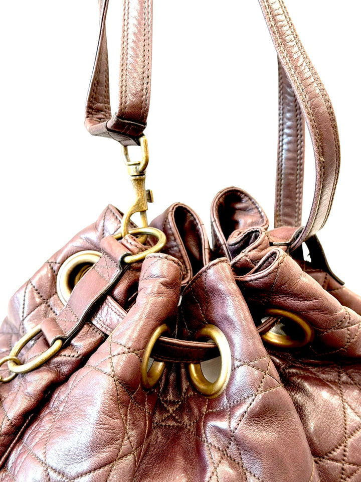 DIOR CANNAGE QUILTED LAMBSKIN LEATHER DRAWSTRING BUCKET BAG