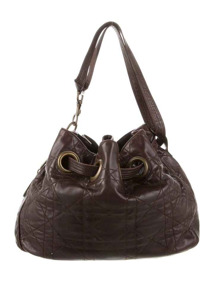 DIOR CANNAGE QUILTED LAMBSKIN LEATHER DRAWSTRING BUCKET BAG