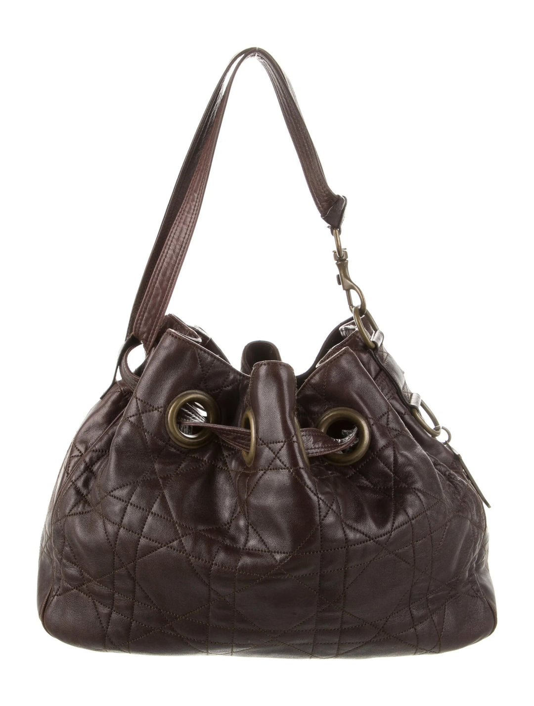 DIOR CANNAGE QUILTED LAMBSKIN LEATHER DRAWSTRING BUCKET BAG