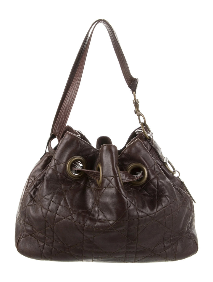 DIOR CANNAGE QUILTED LAMBSKIN LEATHER DRAWSTRING BUCKET BAG