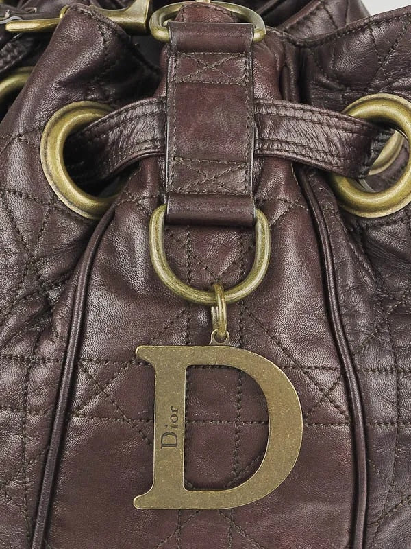 DIOR CANNAGE QUILTED LAMBSKIN LEATHER DRAWSTRING BUCKET BAG