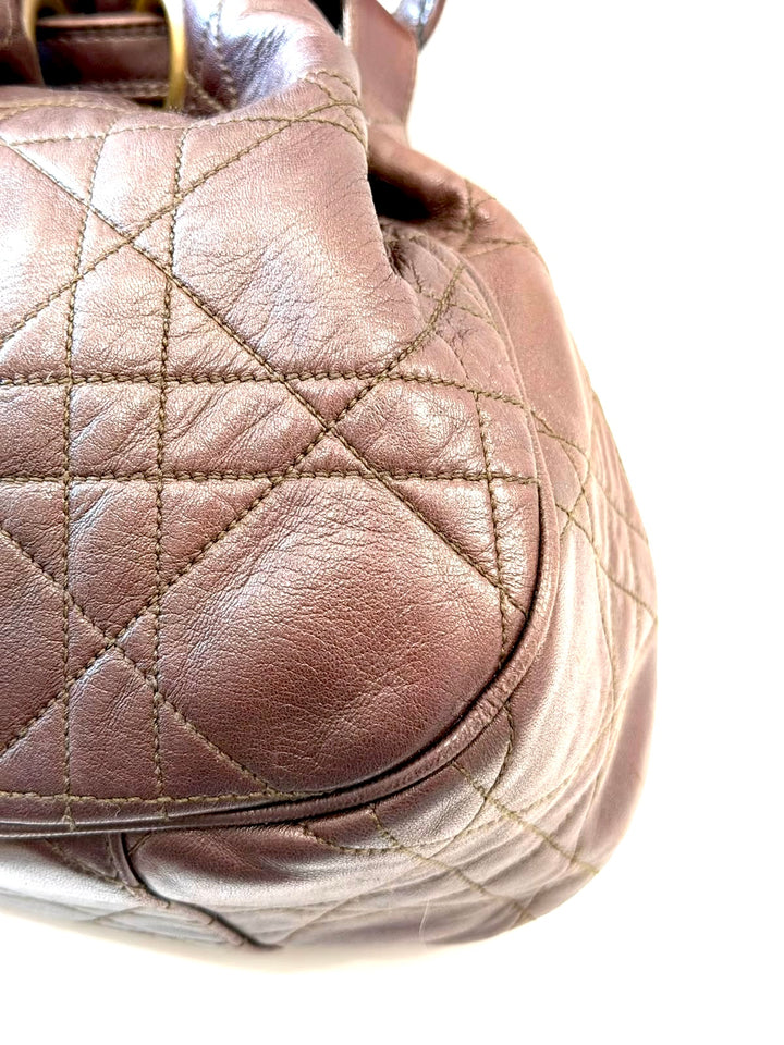 DIOR CANNAGE QUILTED LAMBSKIN LEATHER DRAWSTRING BUCKET BAG